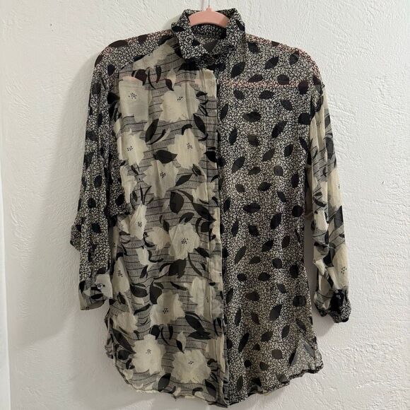 Vintage Silk Sheer Floral Grunge Unisex Button Down XL - Picture 1 of 3